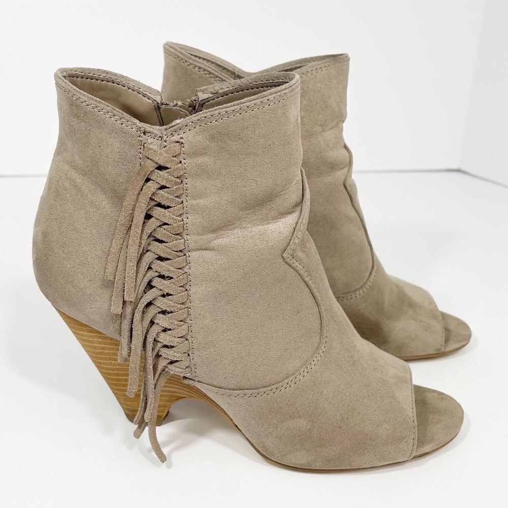Carlos Santana Suede Peep Toe Bootie with Fringe